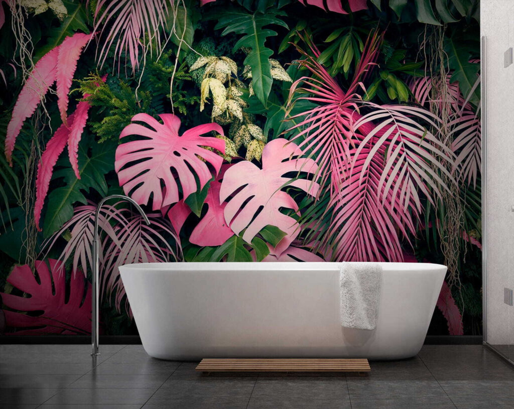 Folhas cor-de-rosa em profundidade num interior