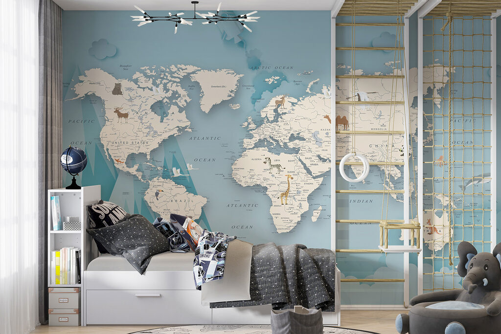 Mapa-mundo entre montanhas — interior 10