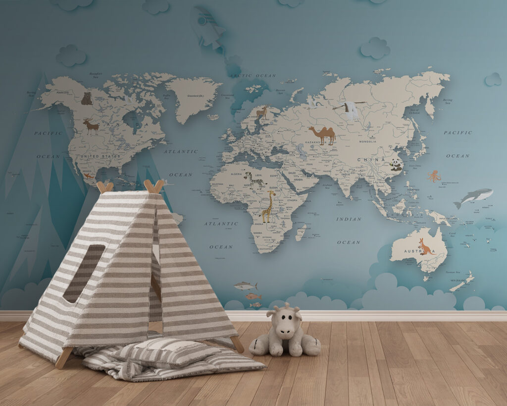 Mapa-mundo entre montanhas — interior 4