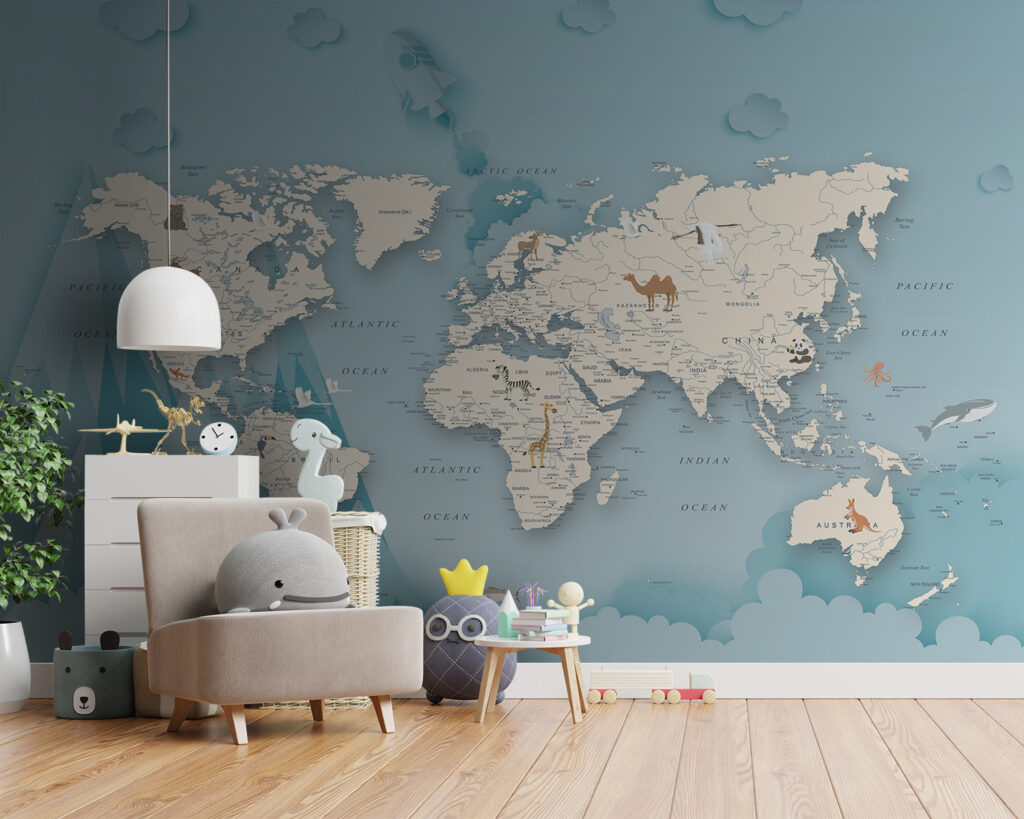 Mapa-mundo entre montanhas — interior 5