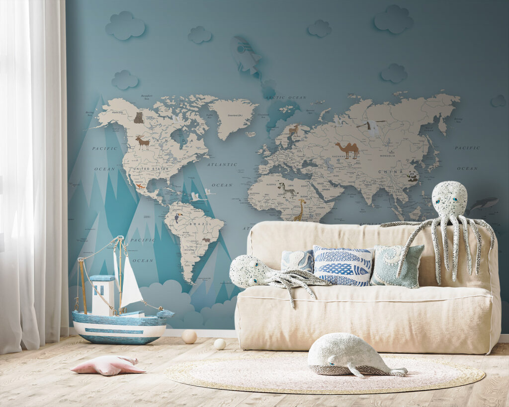 Mapa-mundo entre montanhas — interior 6