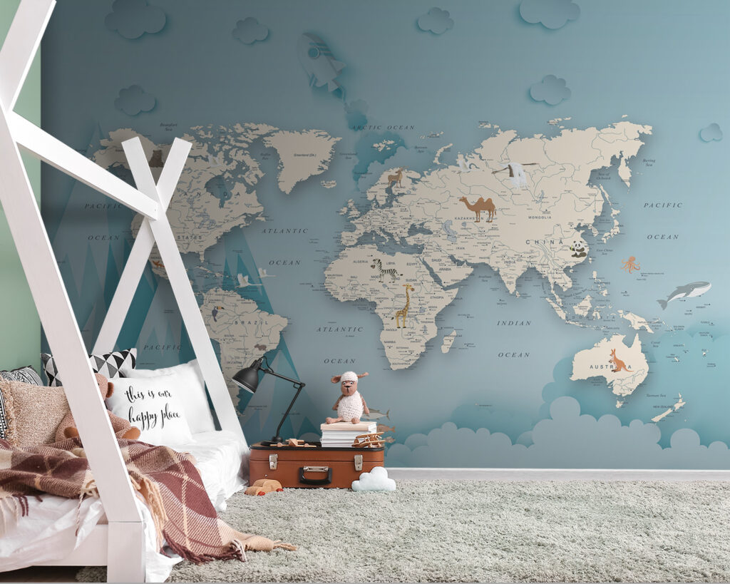 Mapa-mundo entre montanhas — interior 8