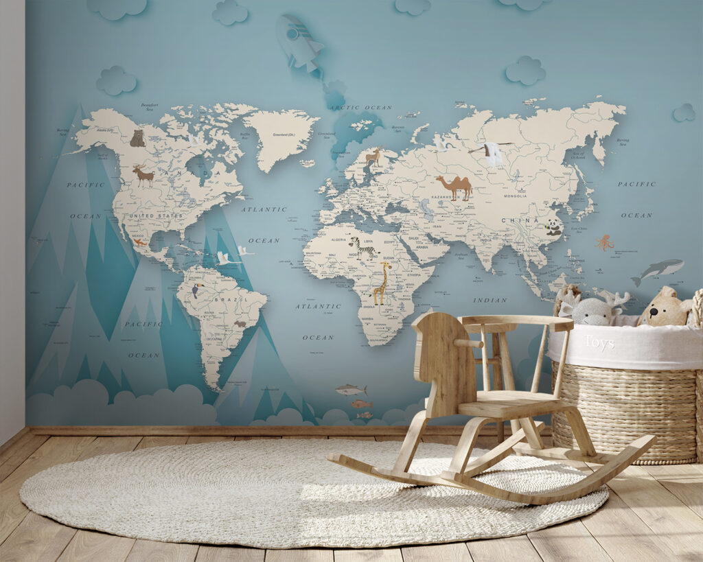 Mapa-mundo entre montanhas — interior 9