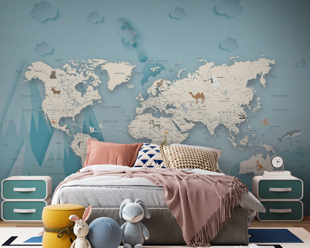 Mapa-mundo entre montanhas — interior 1