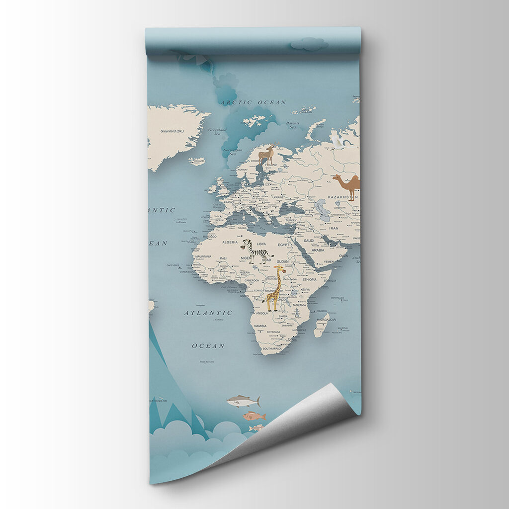 Mapa-mundo entre montanhas — vista do produto