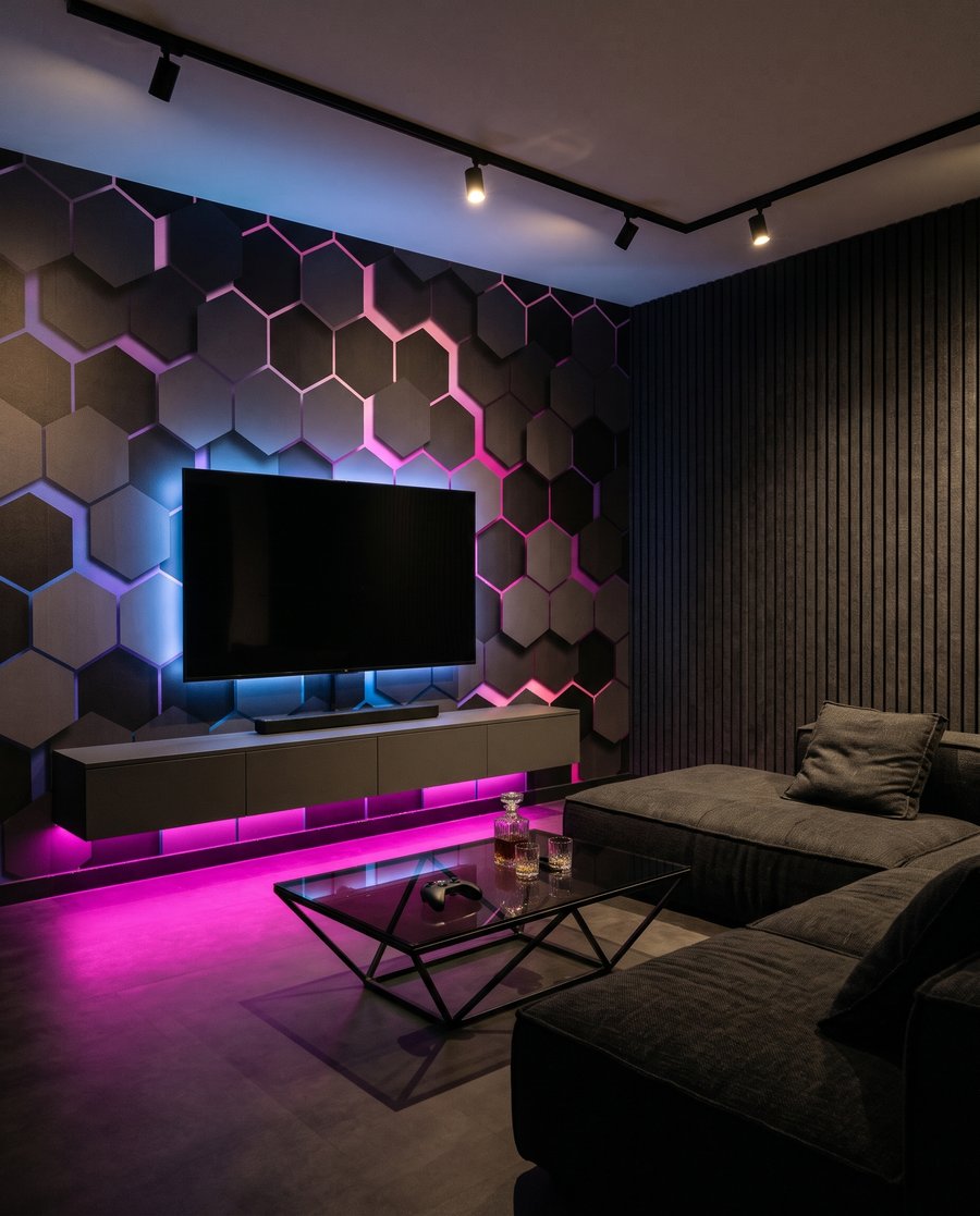 Hexágonos escuros com luz — interior 3