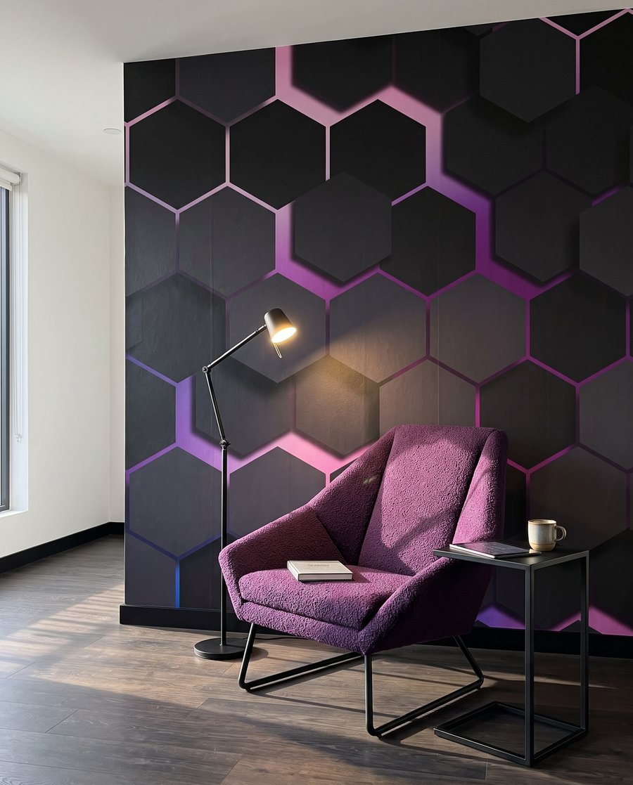 Hexágonos escuros com luz — interior 5