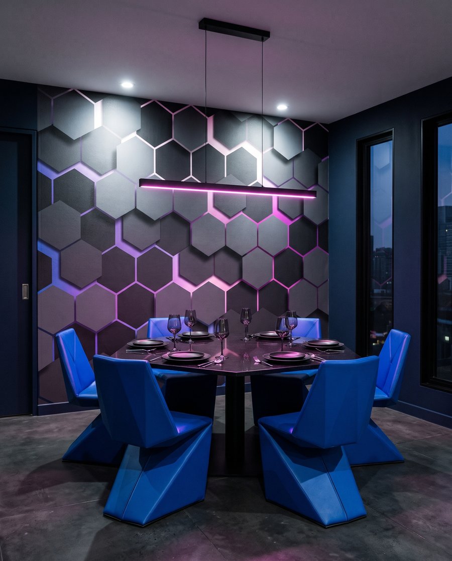 Hexágonos escuros com luz — interior 7