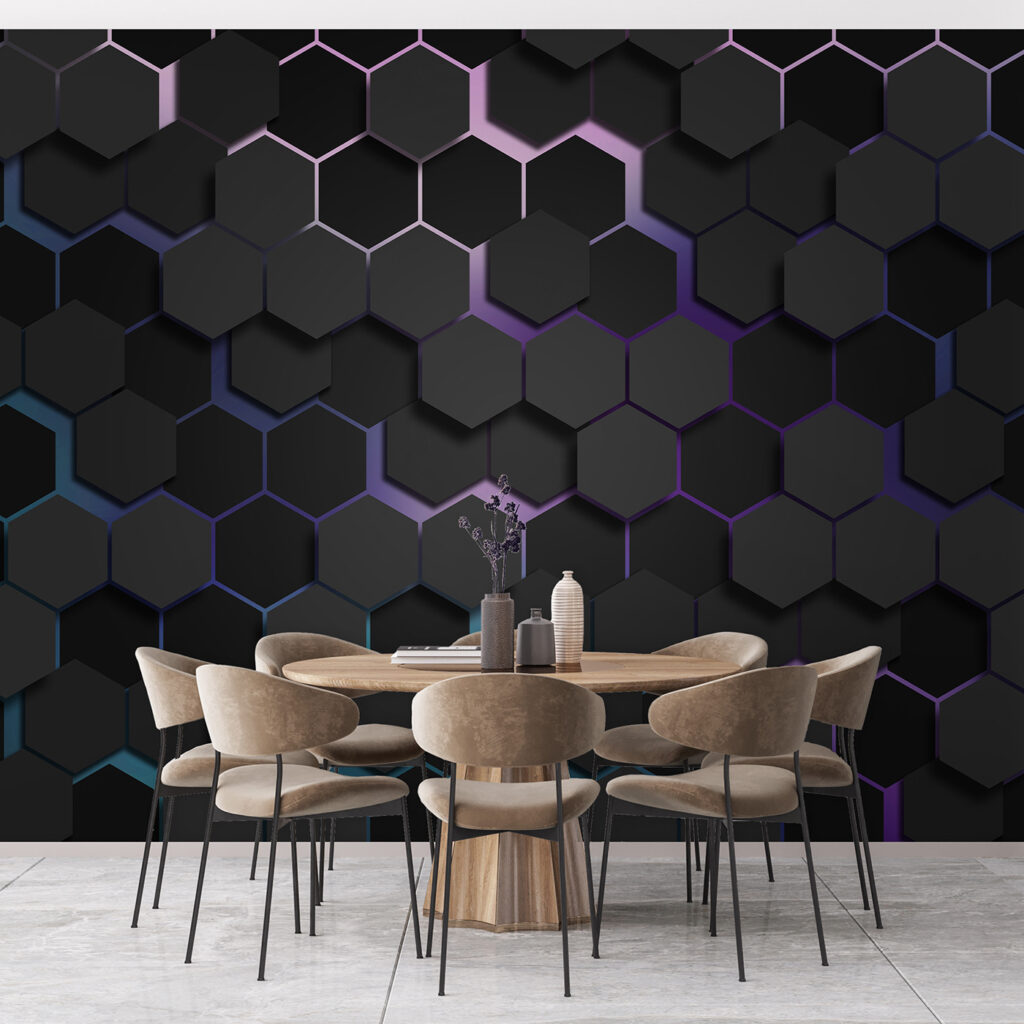 Hexágonos escuros com luz num interior