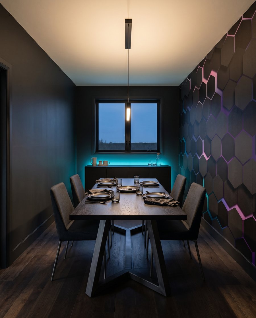 Hexágonos escuros com luz num interior