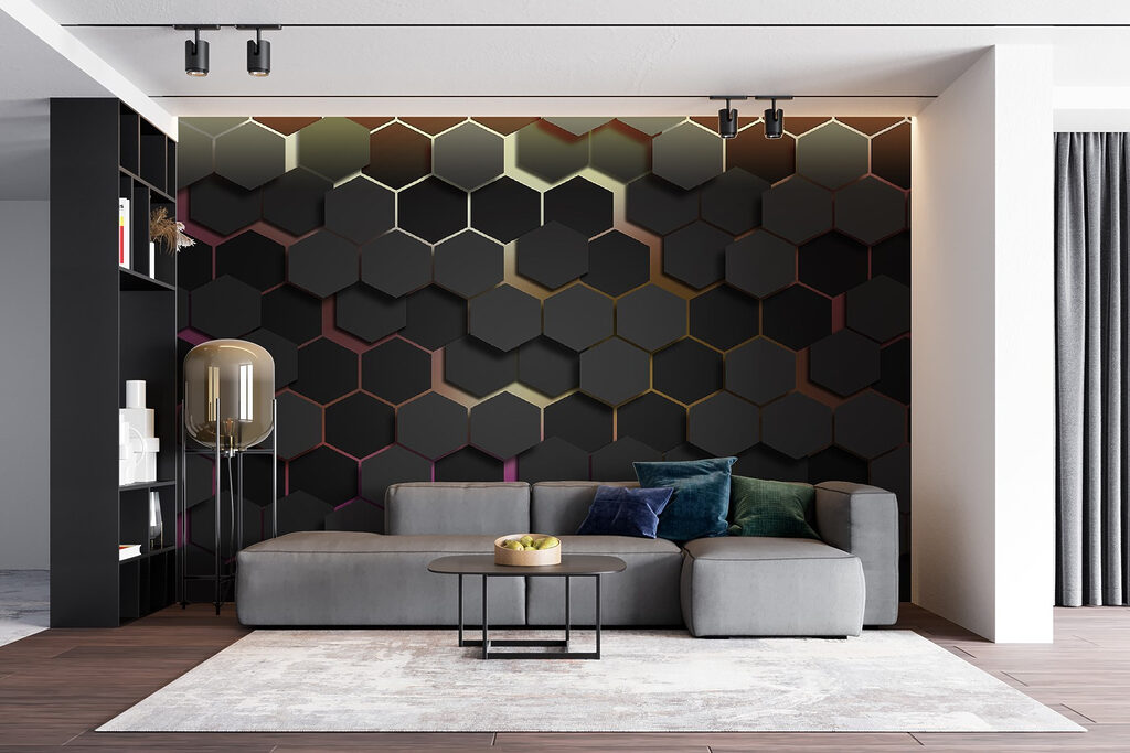 Hexágonos escuros com luz — interior 2