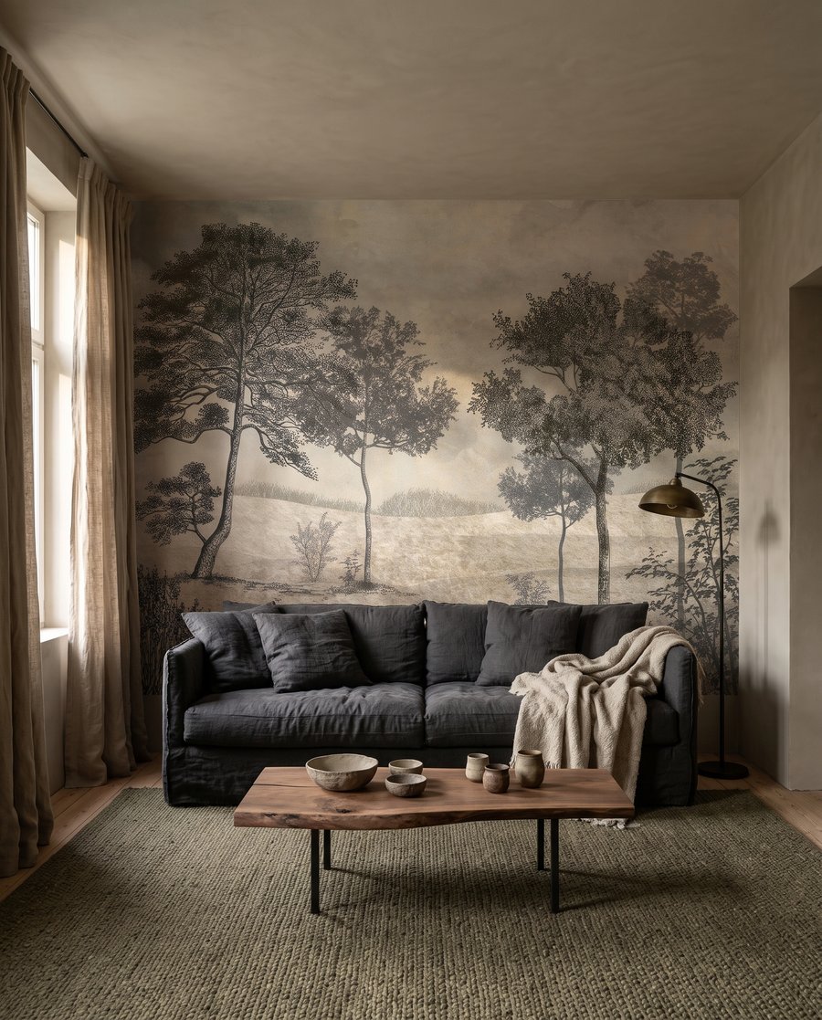 Paisagem de traços finos num interior