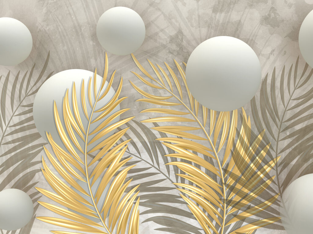 Folhas douradas e esferas — design completo