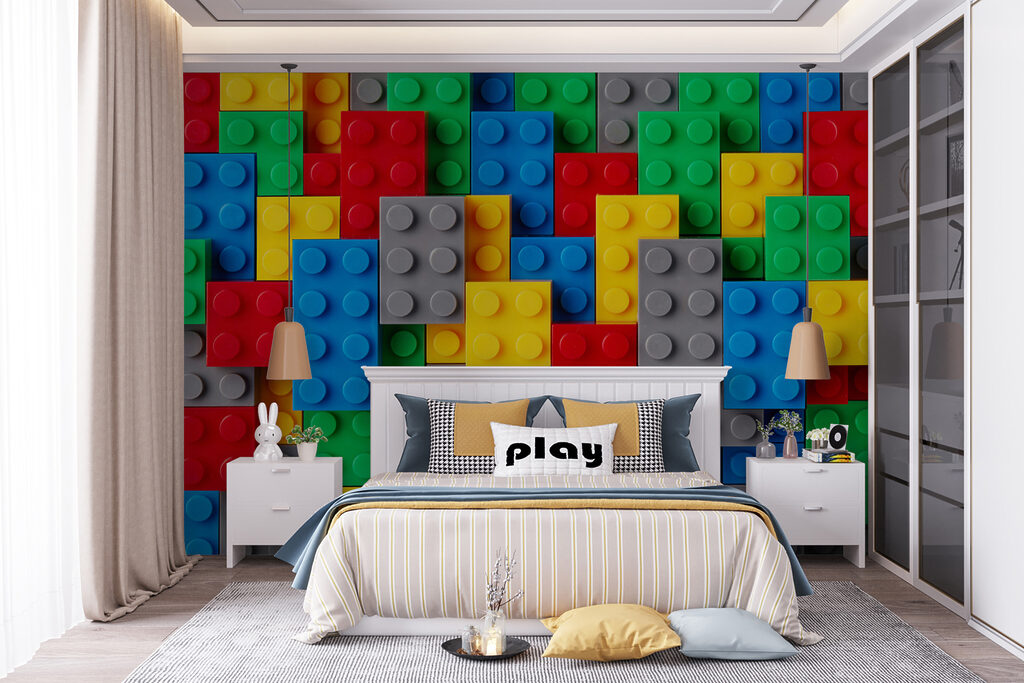 Parede de blocos coloridos — interior 2