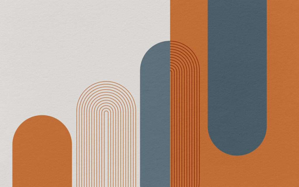 Arcos quentes sobre azul — design completo