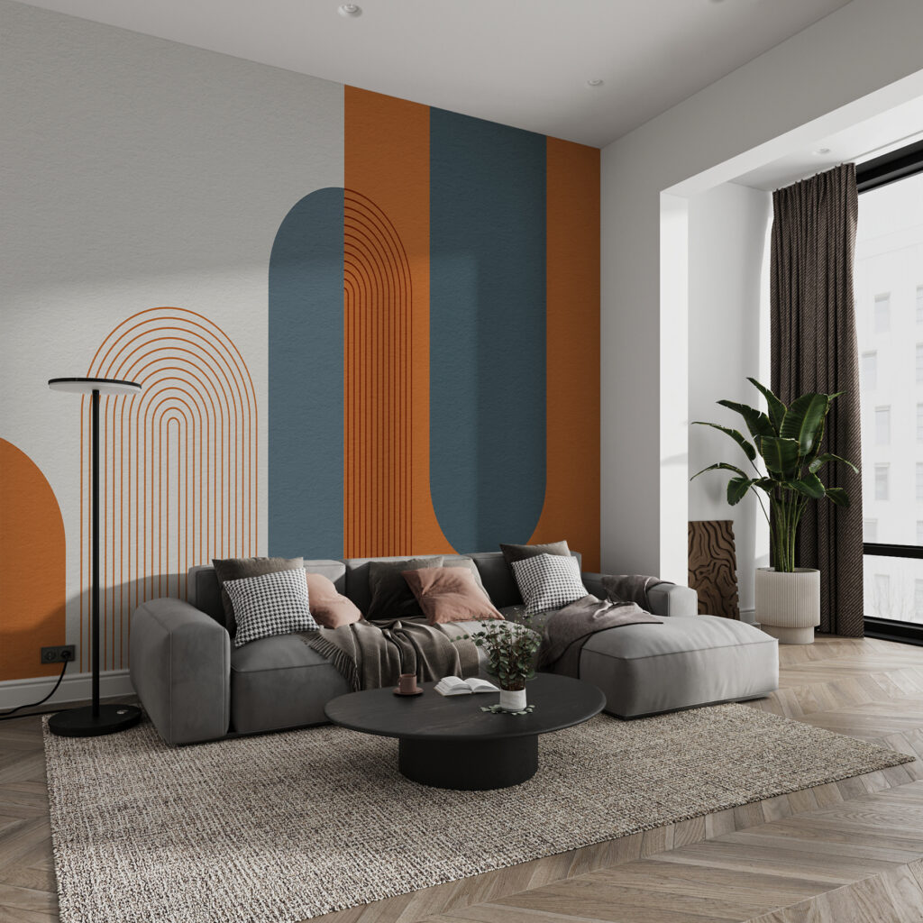 Arcos quentes sobre azul — interior 3