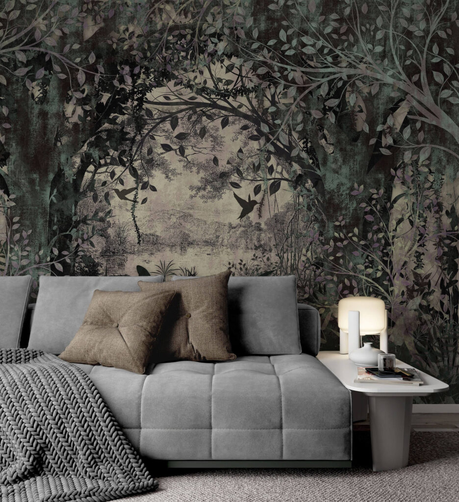 Bosque em verde-acinzentado num interior