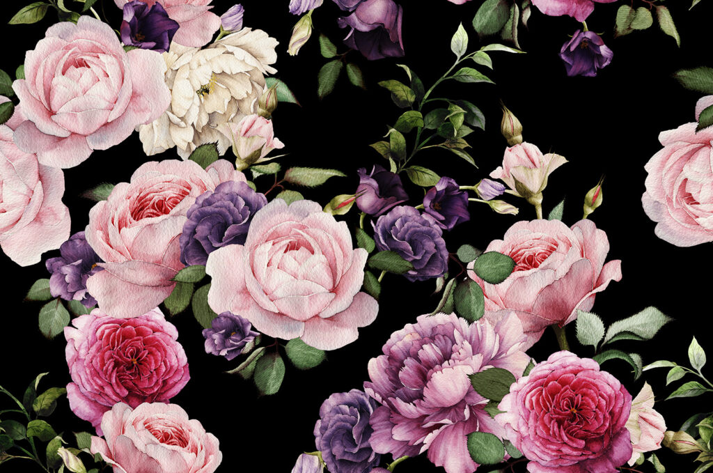 Rosas sobre fundo preto — design completo