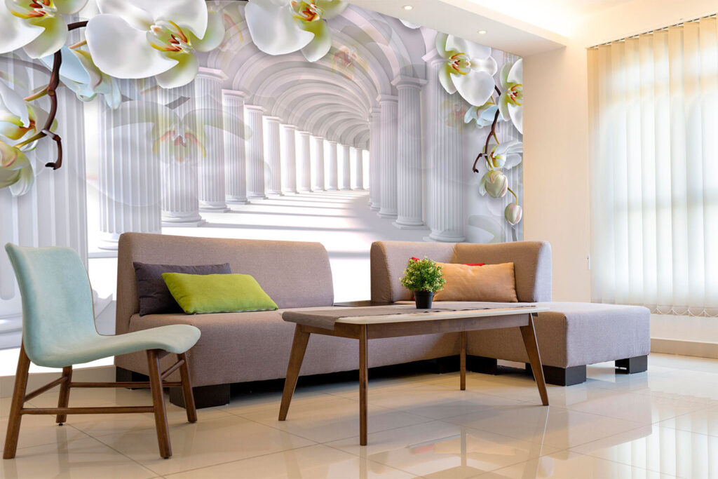 Orquídeas sobre colunata branca — interior 3