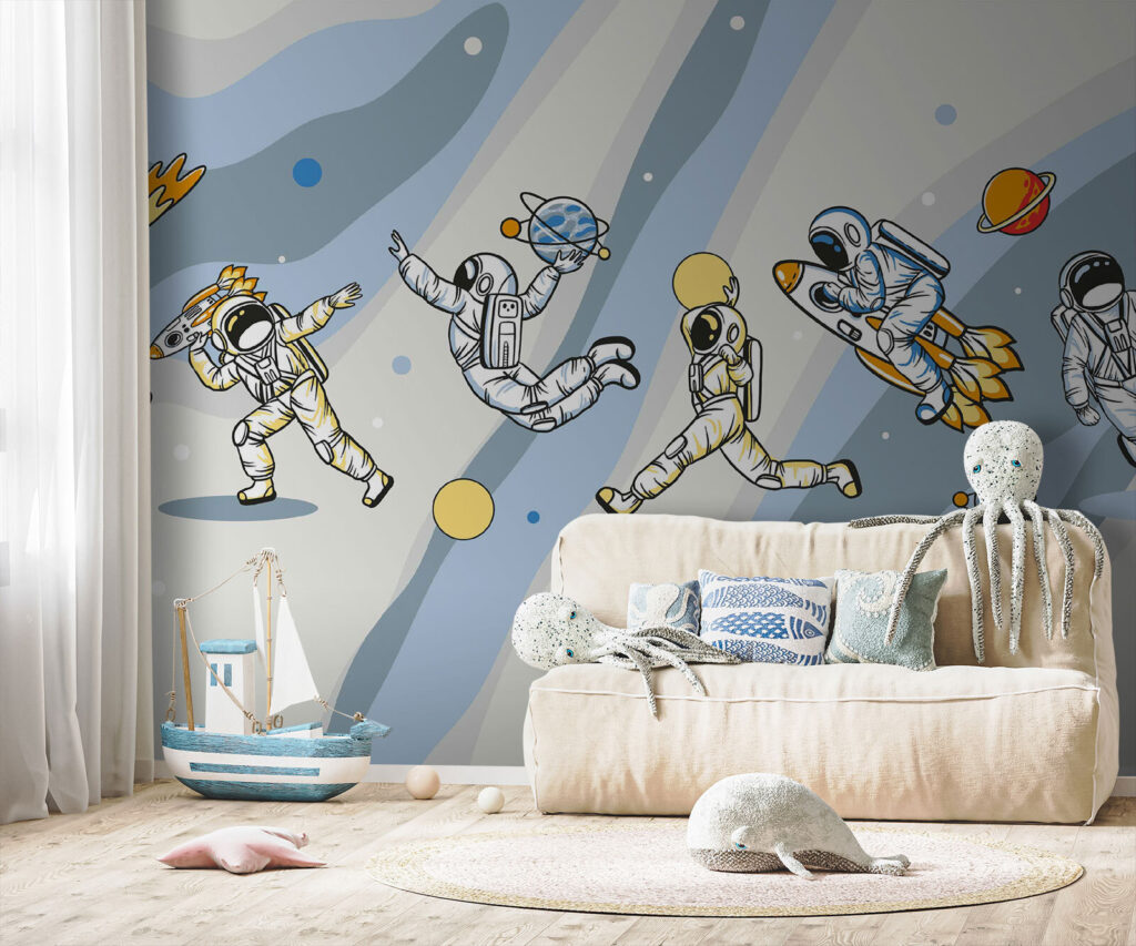 Astronautas entre faixas coloridas — interior 2