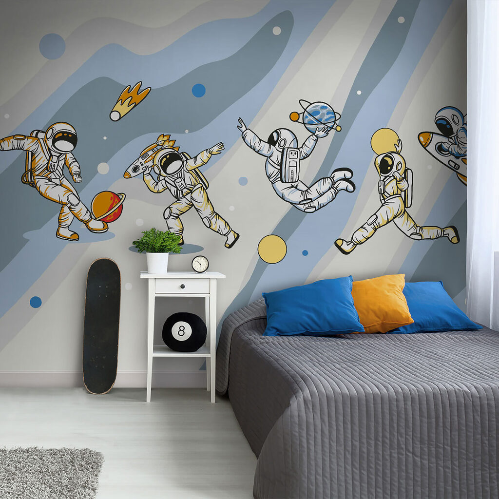 Astronautas entre faixas coloridas — interior 5
