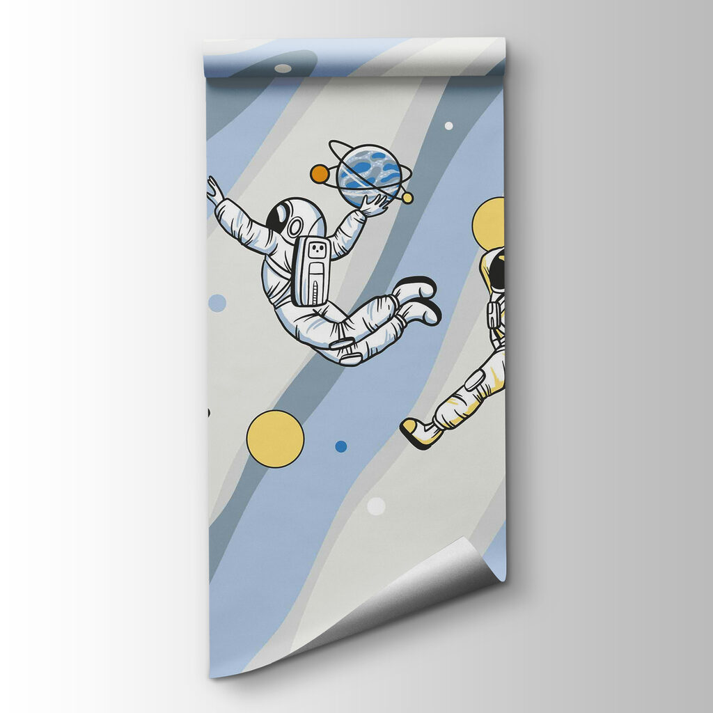 Astronautas entre faixas coloridas — vista do produto