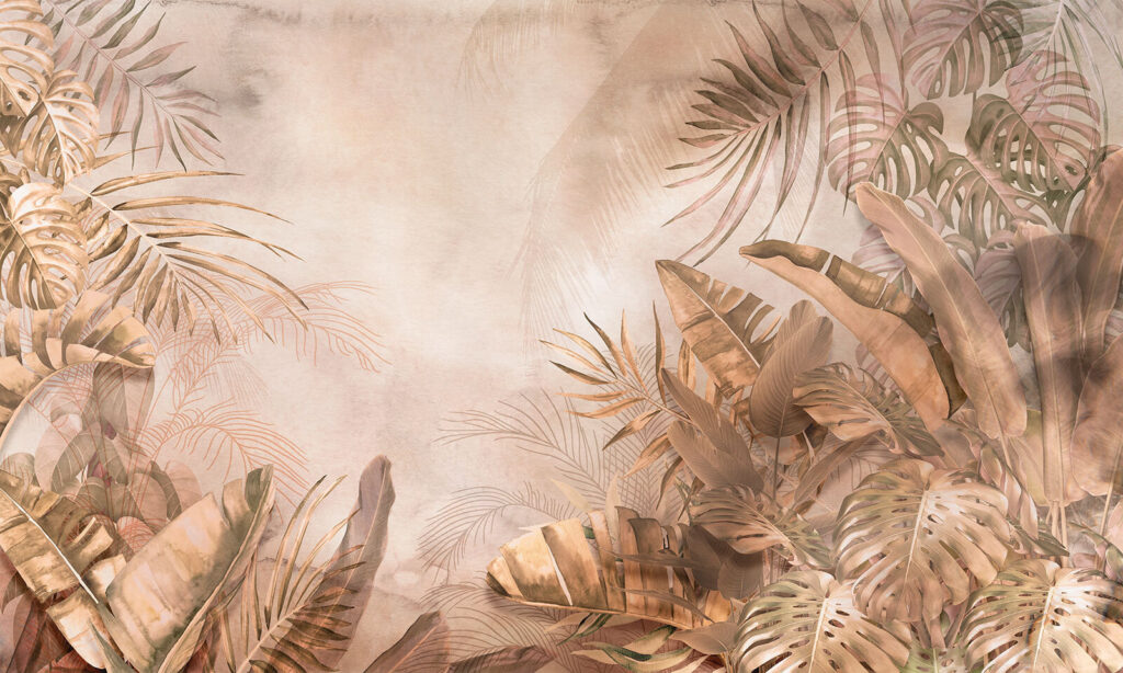 Folhas tropicais e pêssego — design completo