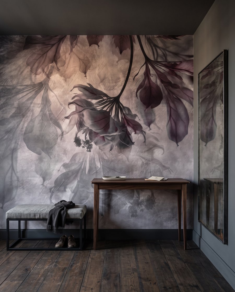Folhas pendentes em névoa — interior 1