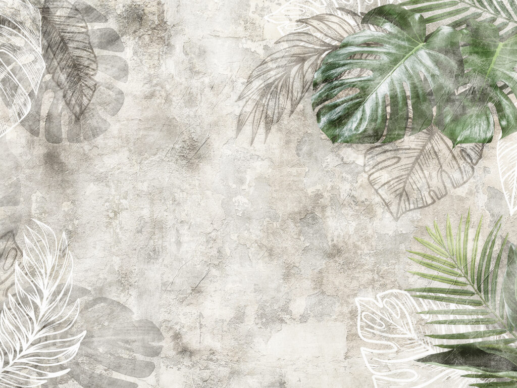 Folhas sobre paredes gastas — design completo