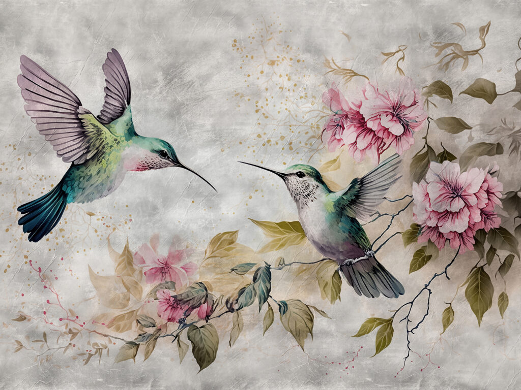 Colibris junto a flores — design completo