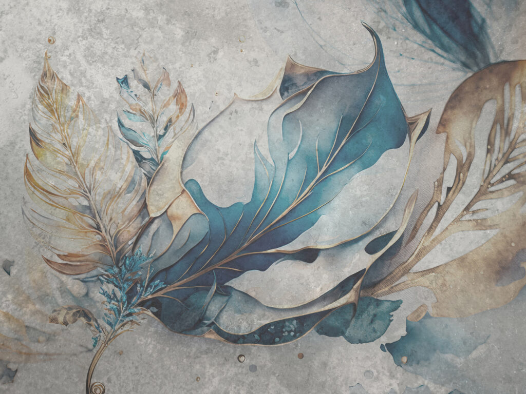 Folhas azuis em linhas — design completo