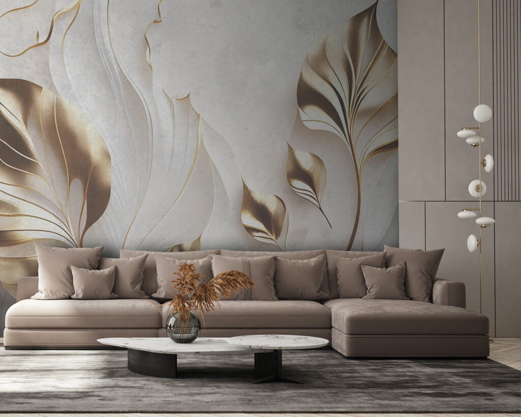 Folhas longas douradas num interior
