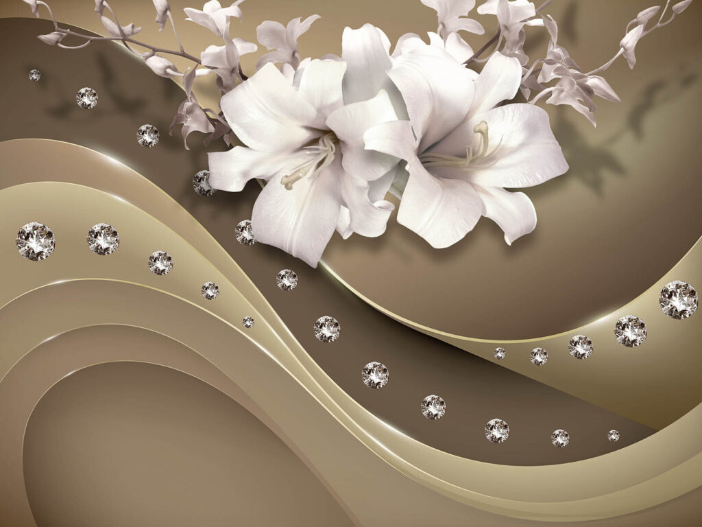 Flores brancas sobre ondas — design completo