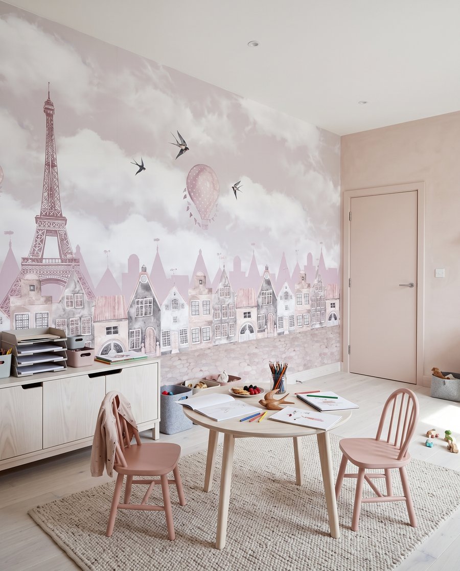 Casas cor-de-rosa num interior