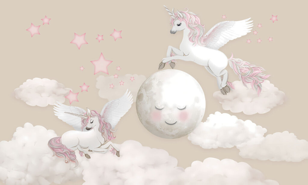 Unicórnios com lua adormecida — design completo
