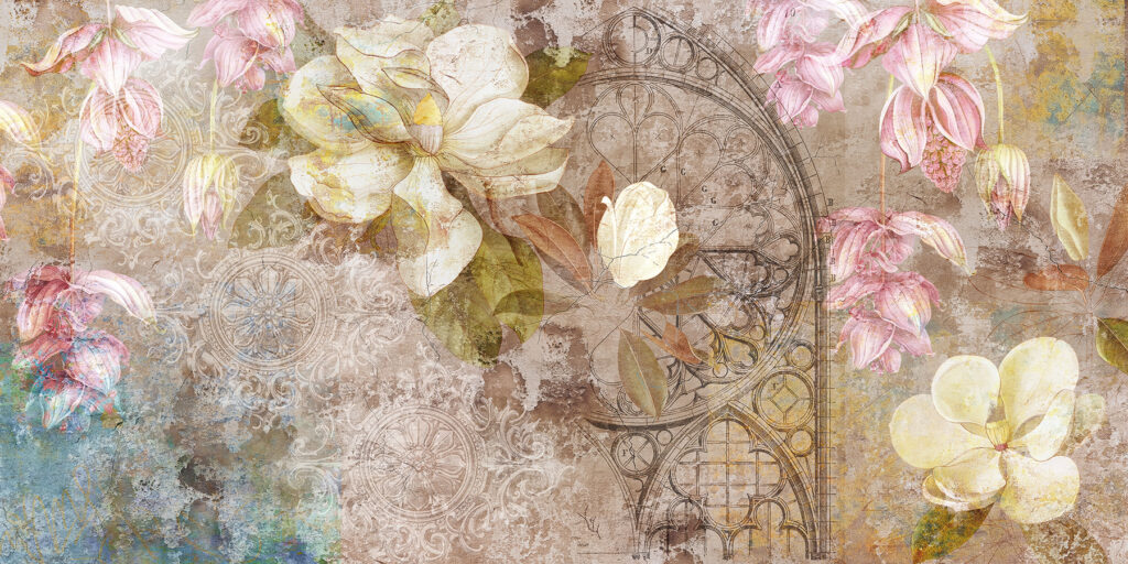 Flores sobre ornamento antigo — design completo