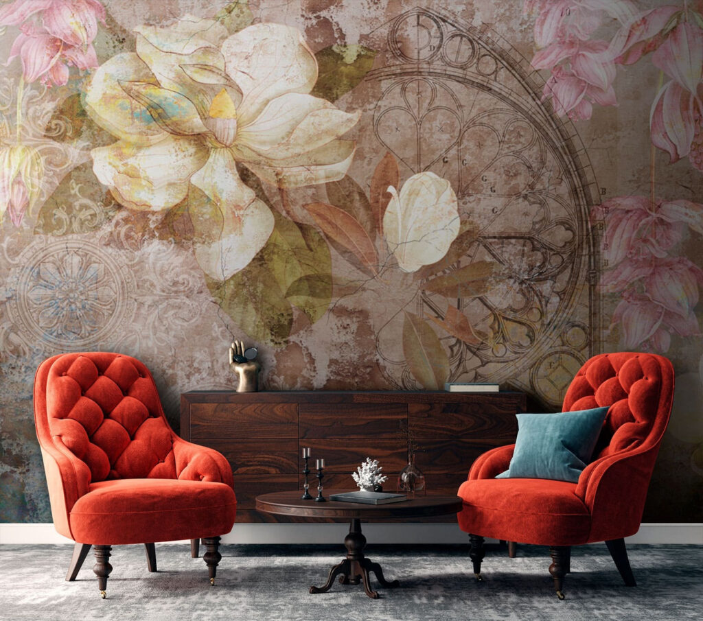 Flores sobre ornamento antigo — interior 3