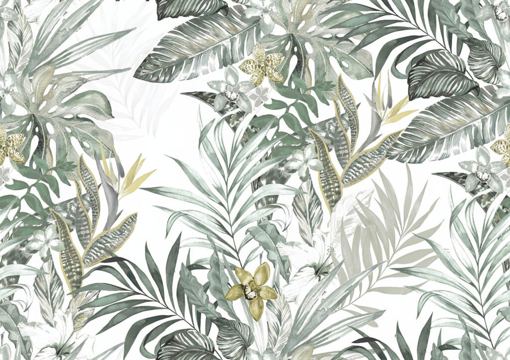 Folhas tropicais em linhas — design completo