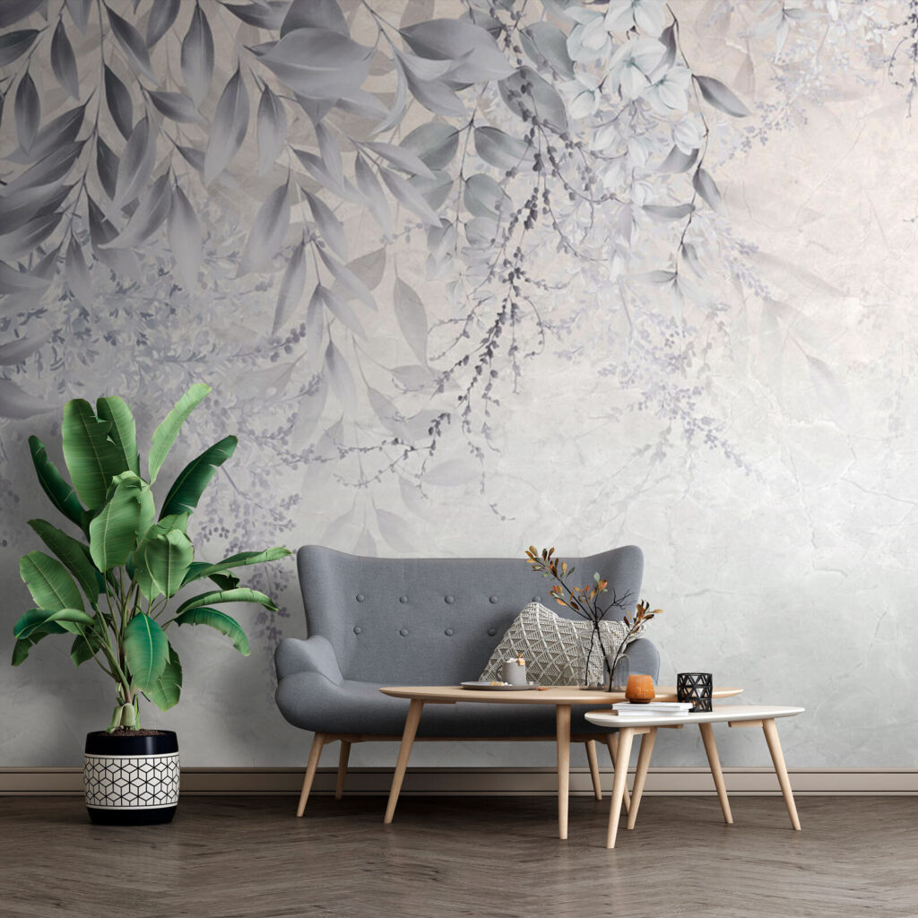 Folhas brancas sobre cinzento — interior 1