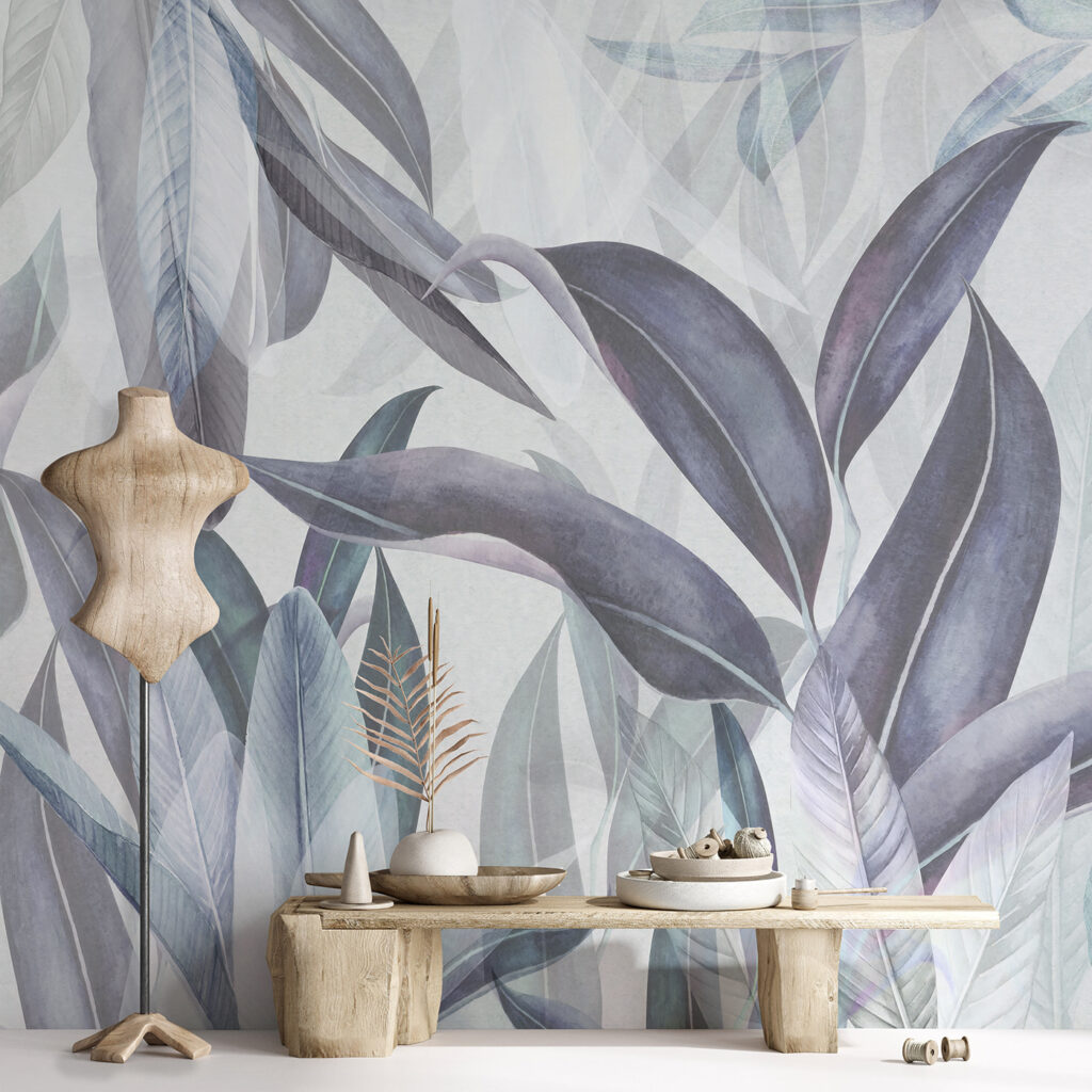Folhas longas em pastel num interior