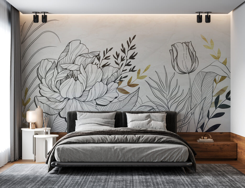 Flores desenhadas em dourado — interior 1