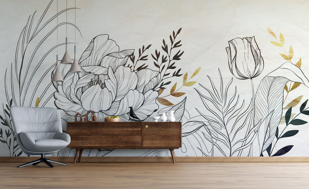 Flores desenhadas em dourado — interior 2