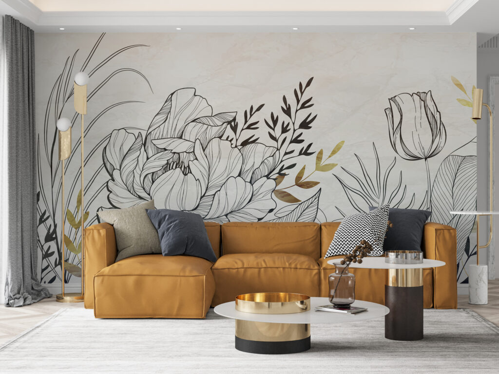 Flores desenhadas em dourado — interior 3
