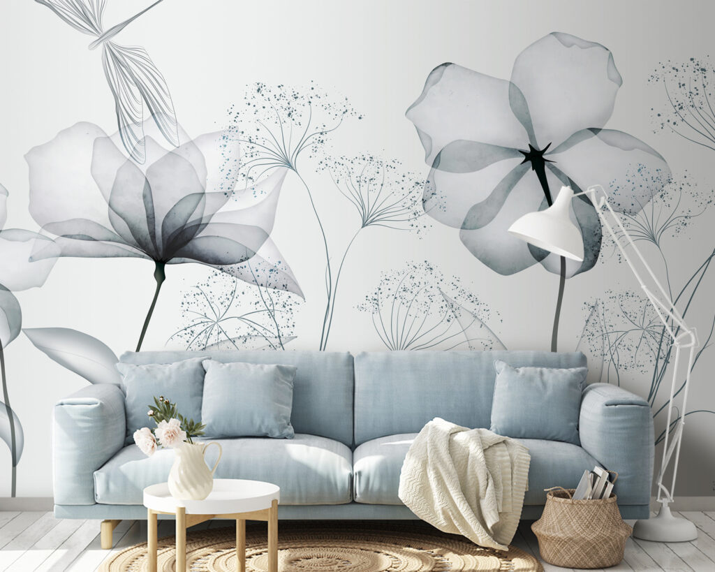 Flores transparentes em azul-acinzentado — interior 4