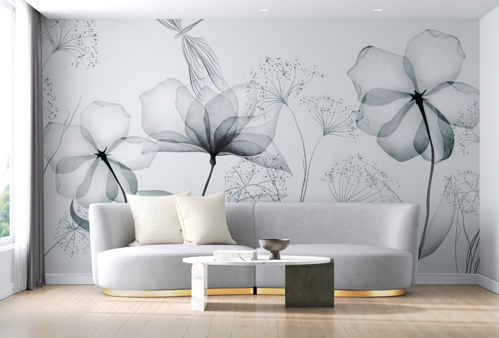 Flores transparentes em azul-acinzentado — interior 5