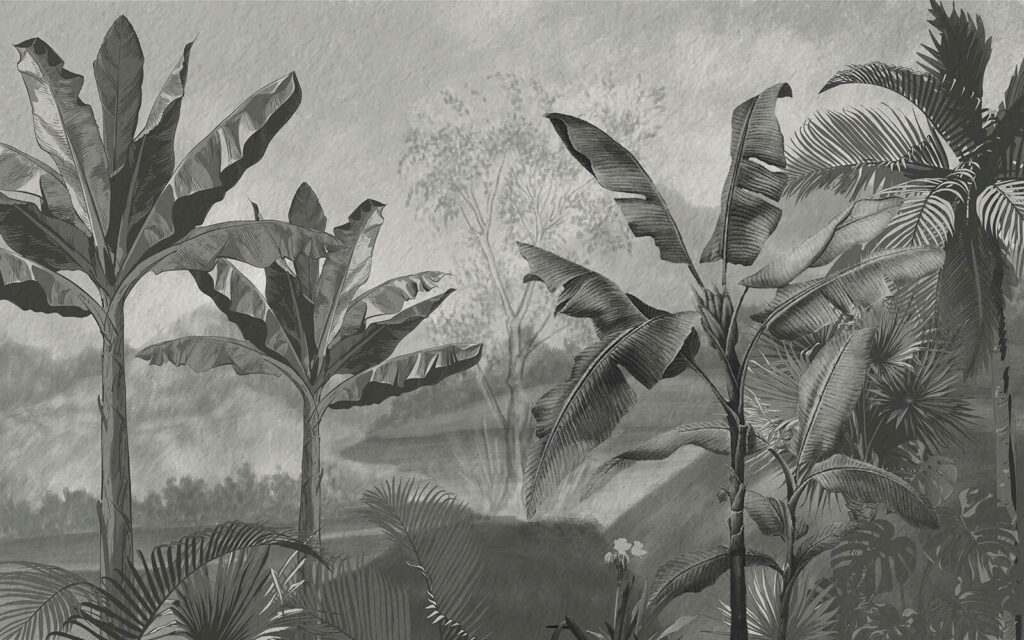 Selva em pinceladas cinzentas — design completo