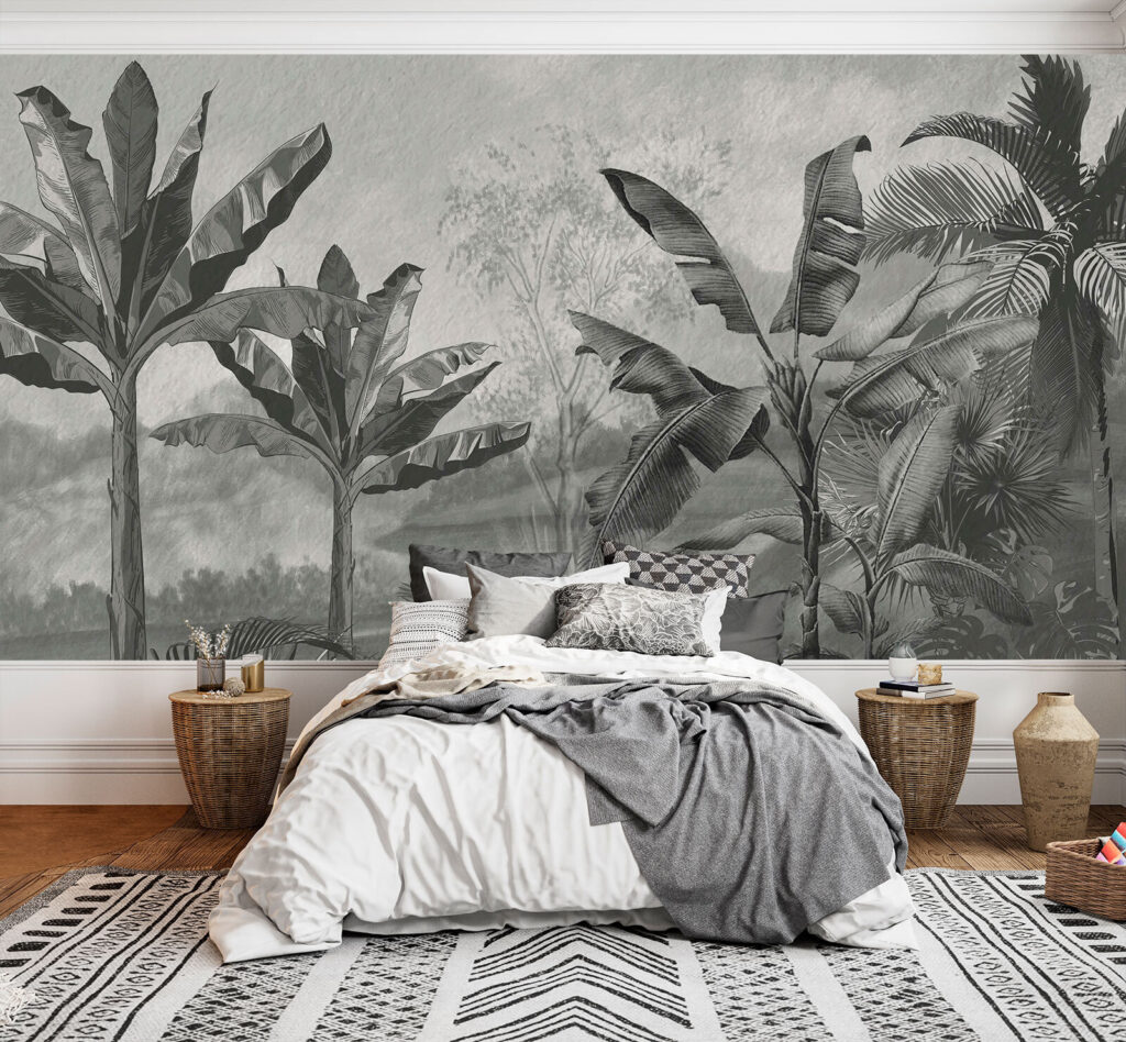 Selva em pinceladas cinzentas num interior