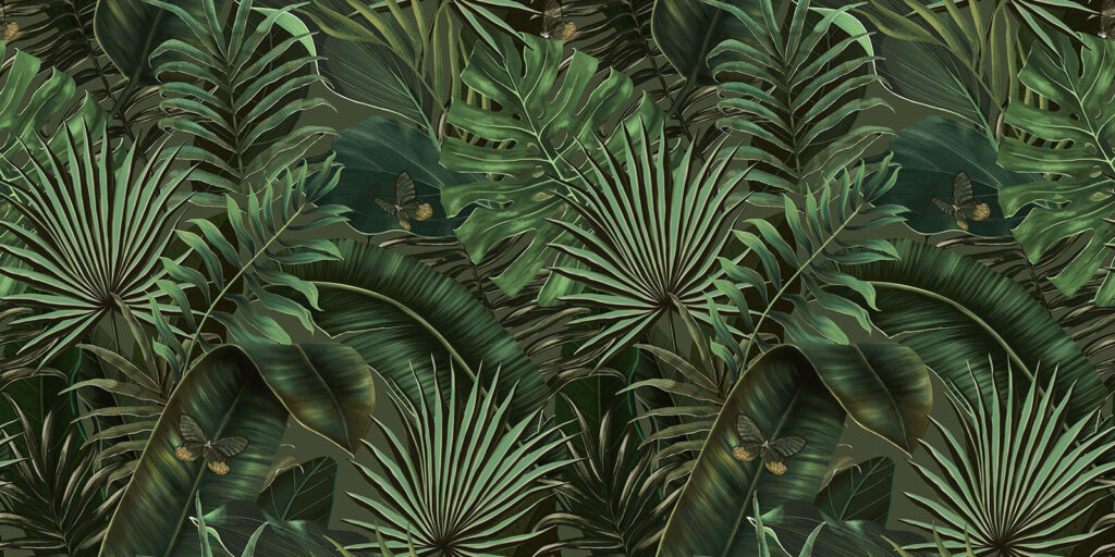 Folhas verdes sobre preto — design completo