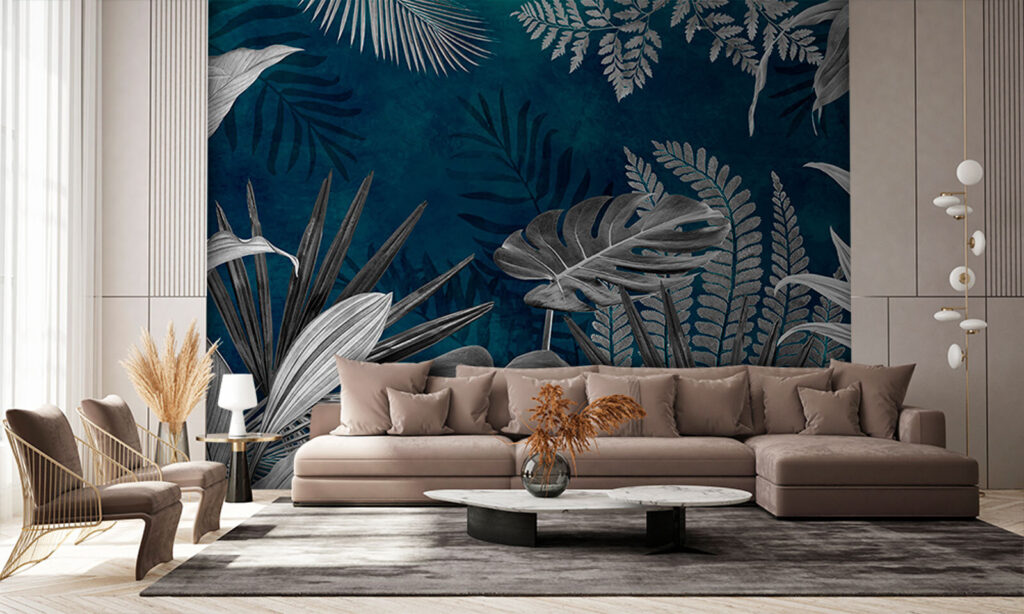 Folhas brancas sobre azul-petróleo — interior 3