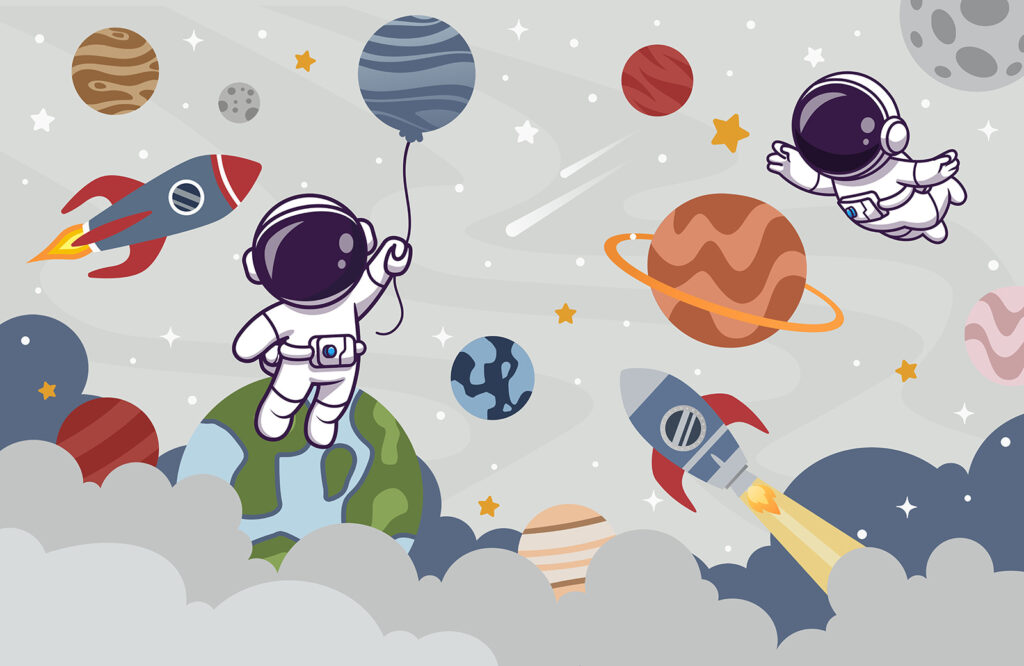 Astronautas entre planetas — design completo